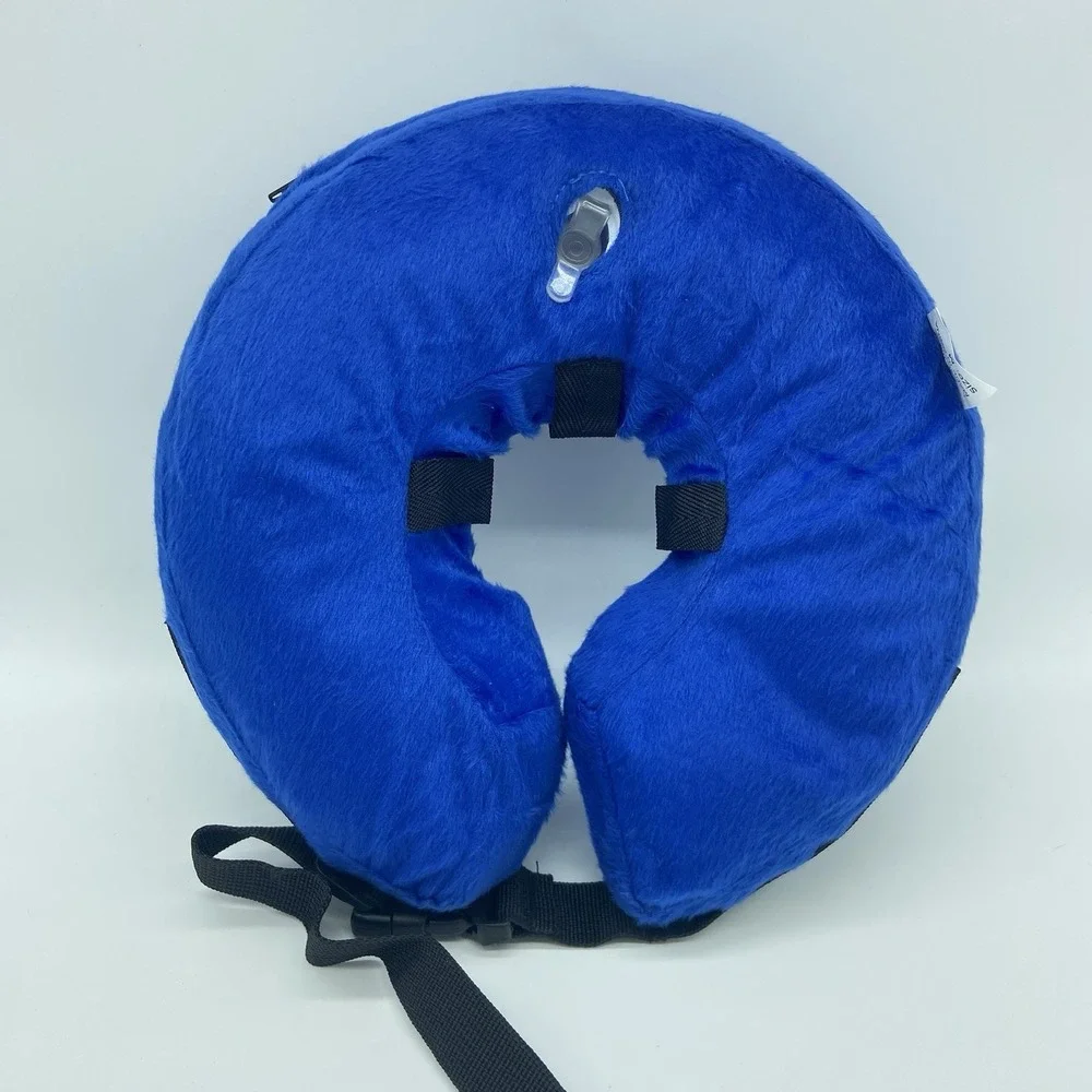 Pet Recovery Surgery Inflatable Donut Collar Protective Medium Cone Dog Blue EUC